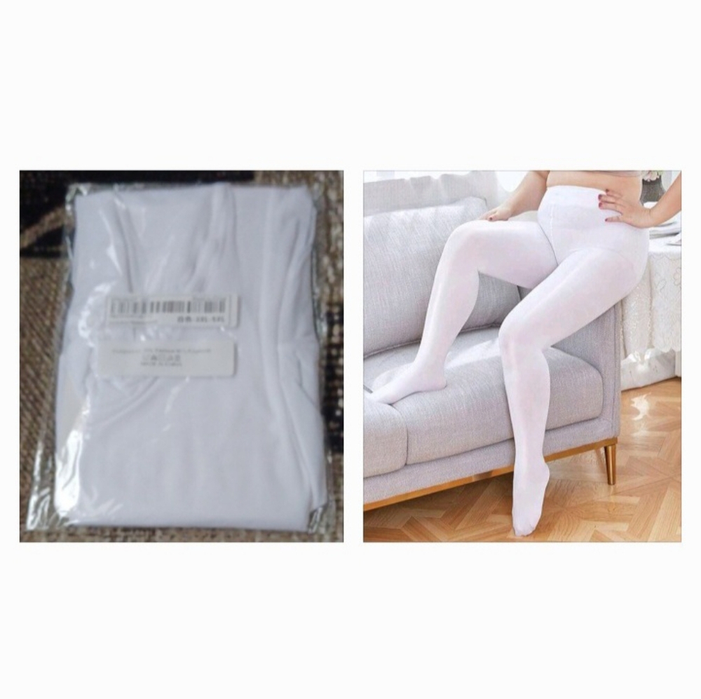 4/$50 New White Glossy Sheer Tights - Plus Size (3XL-5XL)